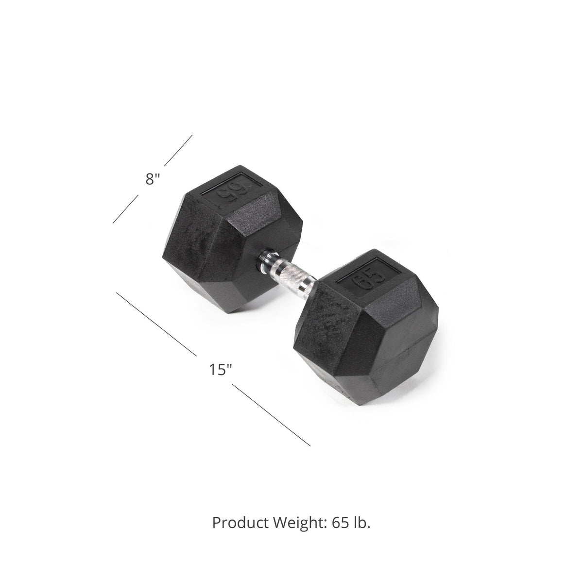 Fitness Rubber Hex Dumbbells 65 lb. Pair Ergonomic Chrome Handles