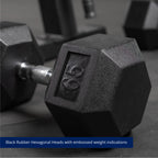 Fitness Rubber Hex Dumbbells 65 lb. Pair Ergonomic Chrome Handles