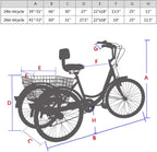 ABORON Adults Tricycle 7 Speed Cruiser Trike,20/24/26Inch 3 Wheels Bike, with LarBasket for Shopping Picnic Outdoor Sports Men Women