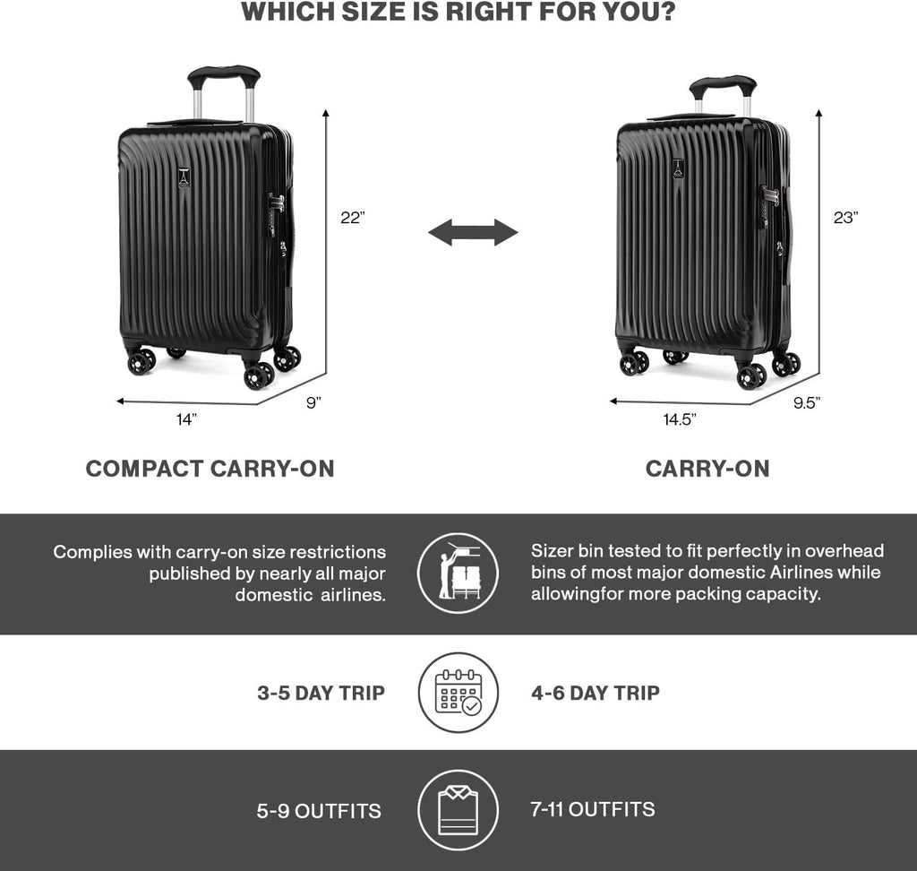Maxlite Air Hardside Expandable Luggage, 8 Spinner Wheels, Lightweight Hard Shell Polycarbonate, Black, Carry-On 21-Inch
