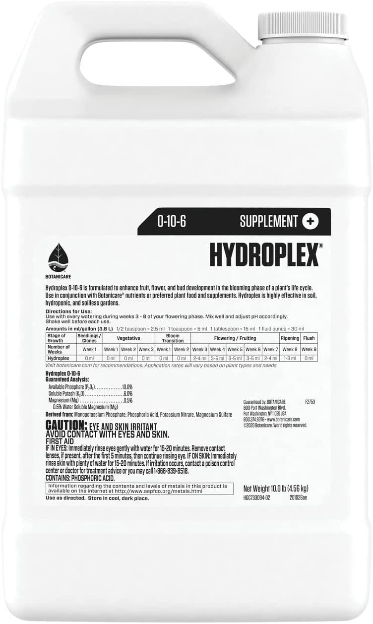 botanicare hydroplex bloom - bloom enhancing nutrients, recommended for hydroponics, soil, and soilless gardens, 1 gal.