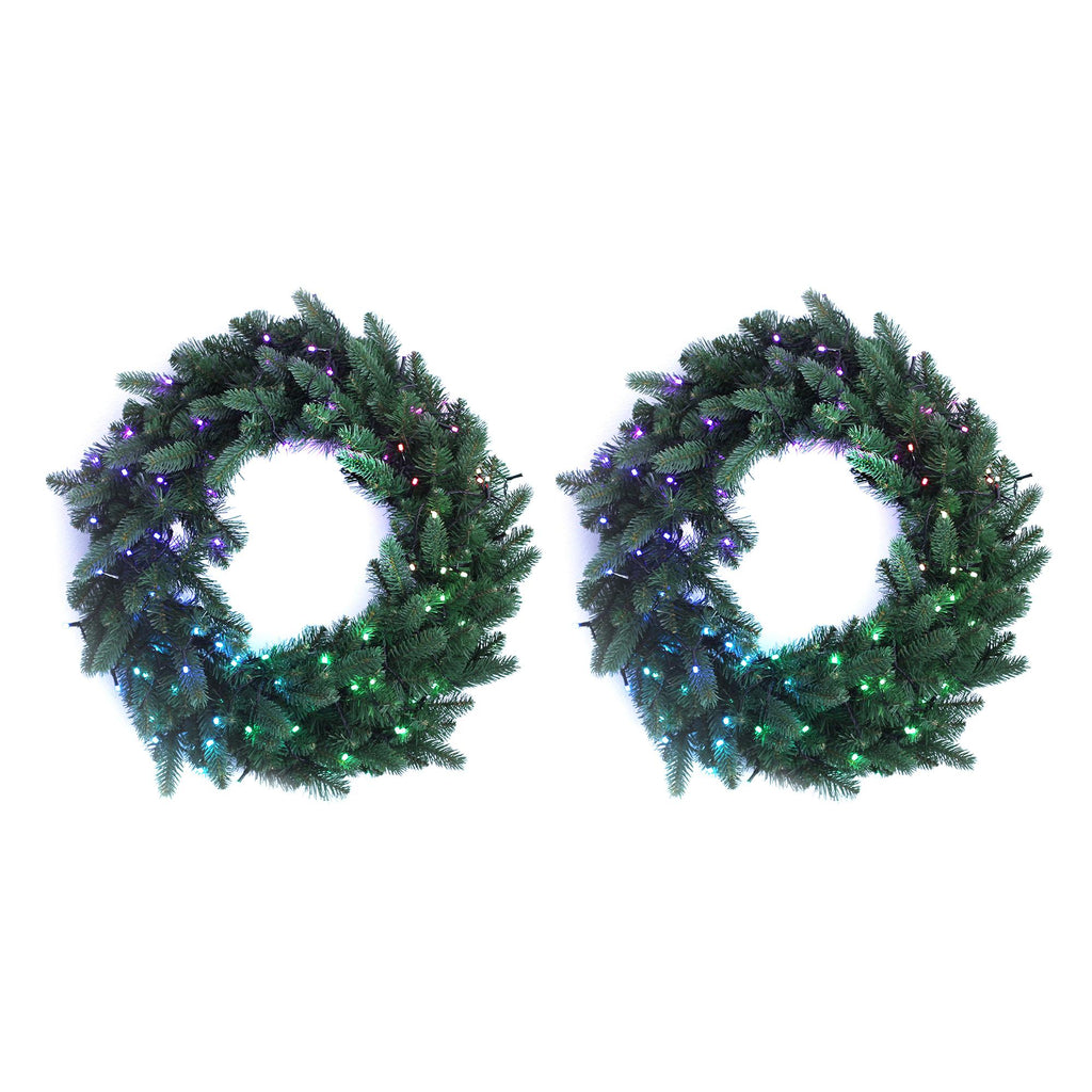 Twinkly Pre-Lit LED Multicolor Holiday Artificial Wreath Decor, (2 Pack)