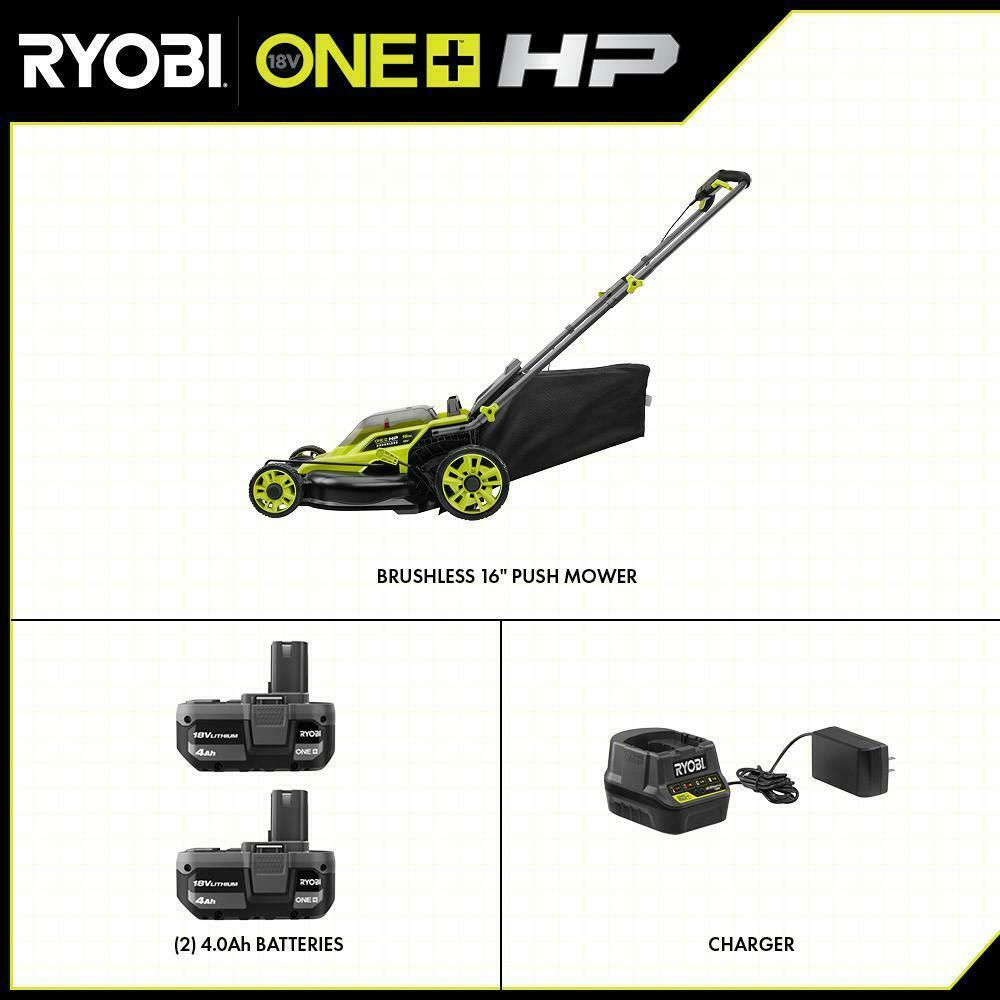 RYOBI Walk Behind Push Lawn Mower 18V Brushless 16 in Cordless Battery Manual