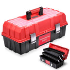 Tool Box Organizer Portable 3-layer Folding Toolbox with Non-slip Handle Tray for Garage, Workshop and On-the-Go Repairs, Red/Black