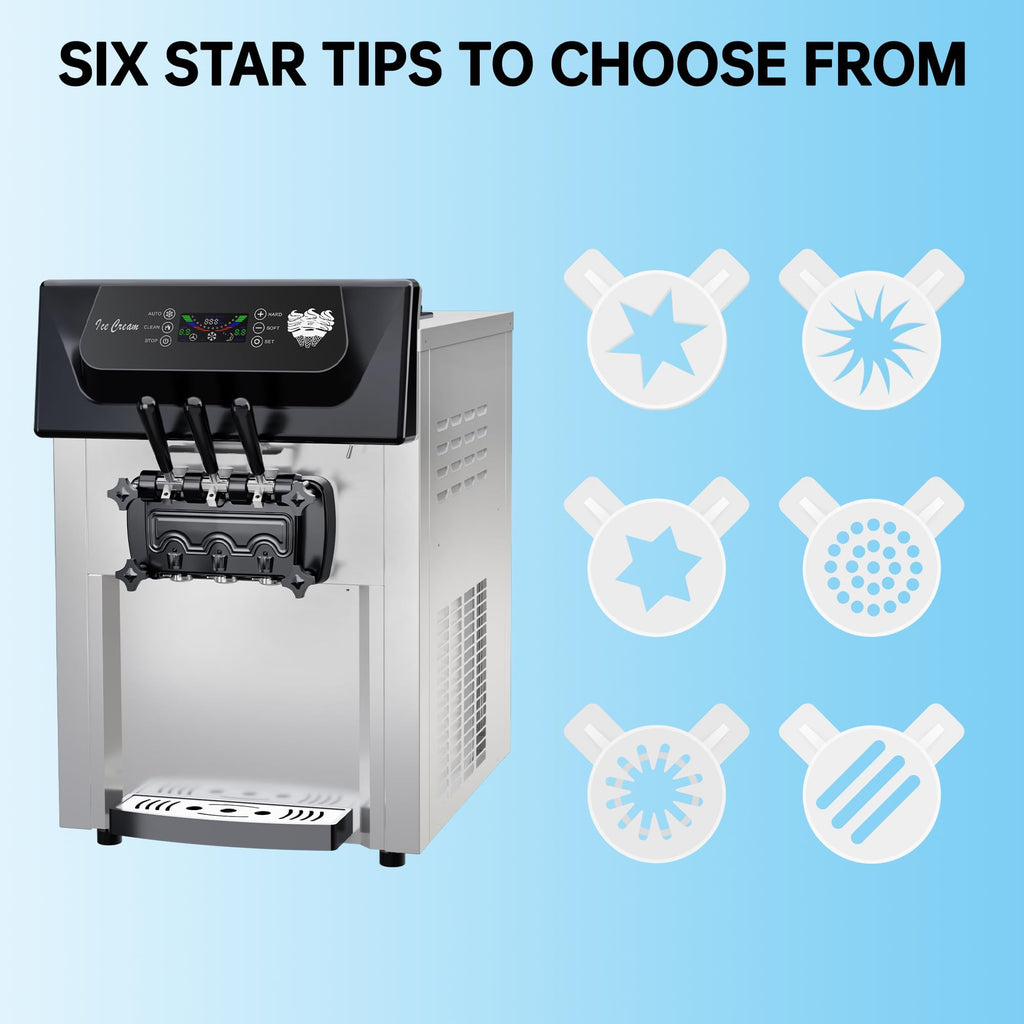Commercial 2+1 Flavor Soft Serve Ice Cream Maker Machine, 7.4 Gal/Hour Countertop Ice Cream Machine with Self-Cleaning, LCD Display & Adjustable Hardness for Restaurants, Bubble Tea and Snack Shops, 2