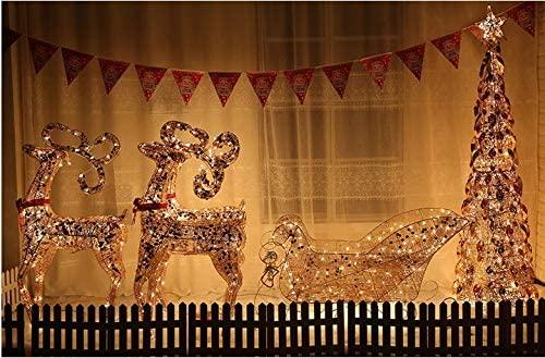 Lar4-Piece LED Lighted Hoilday Reindeer Family Christmas Decoration for Yard-Golden Reindeer 48",Sleigh 48"(L)*36"(H)&amp;Tree Tower71"