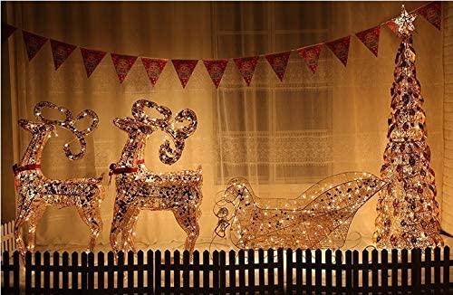 Lar4-Piece LED Lighted Hoilday Reindeer Family Christmas Decoration for Yard-Golden Reindeer 48",Sleigh 48"(L)*36"(H)&amp;Tree Tower71"