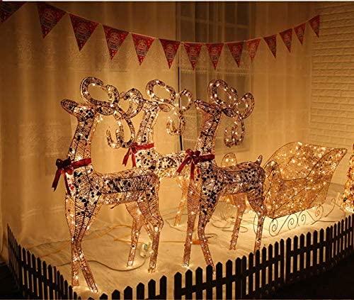 Lar4-Piece LED Lighted Hoilday Reindeer Family Christmas Decoration for Yard-Golden Reindeer 48",Sleigh 48"(L)*36"(H)&amp;Tree Tower71"