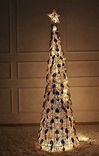 Lar4-Piece LED Lighted Hoilday Reindeer Family Christmas Decoration for Yard-Golden Reindeer 48",Sleigh 48"(L)*36"(H)&amp;Tree Tower71"