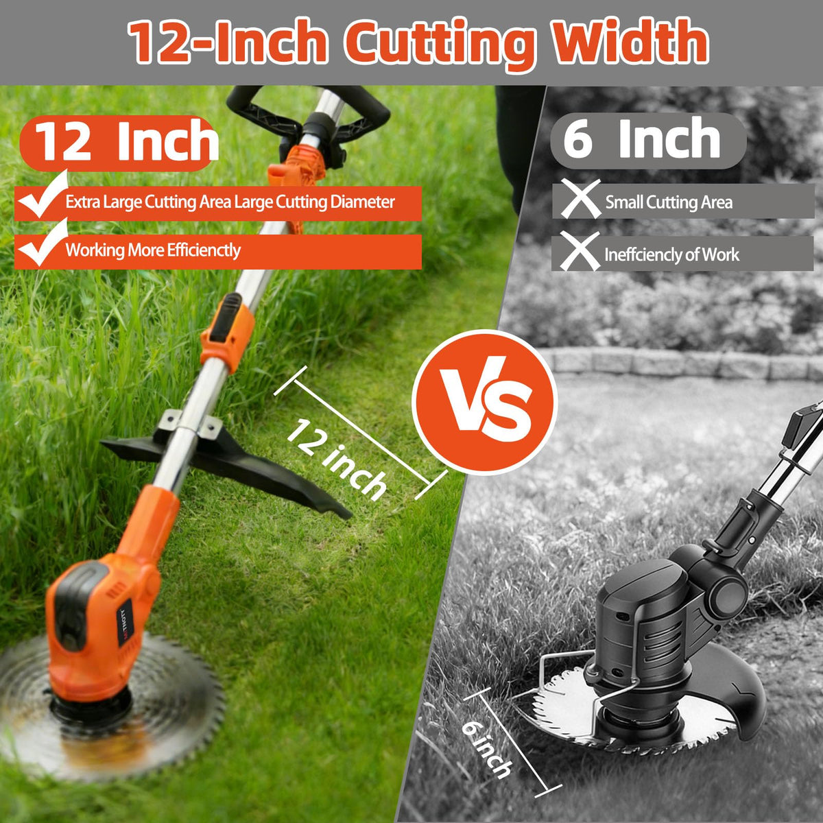 3-in-1 Electric Weed Wacker, Battery Powered Weed Eater with 2 x 4.0Ah Batteries, 900W Brushless Motor Grass Trimmer/Lawn Mower/Brush Cutter, with LCD Display &amp; 3 Types Blades for Yard and Garden