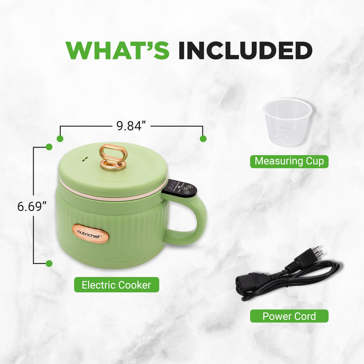 1.6 QT Portable Electric Rice Cooker & Lunch Maker | Multi-Functional & Non-Stick Ceramic Coating | Digital Control Panel | 6 Cook Functions: Rice, Soup, Stew, Porrid& More | Green