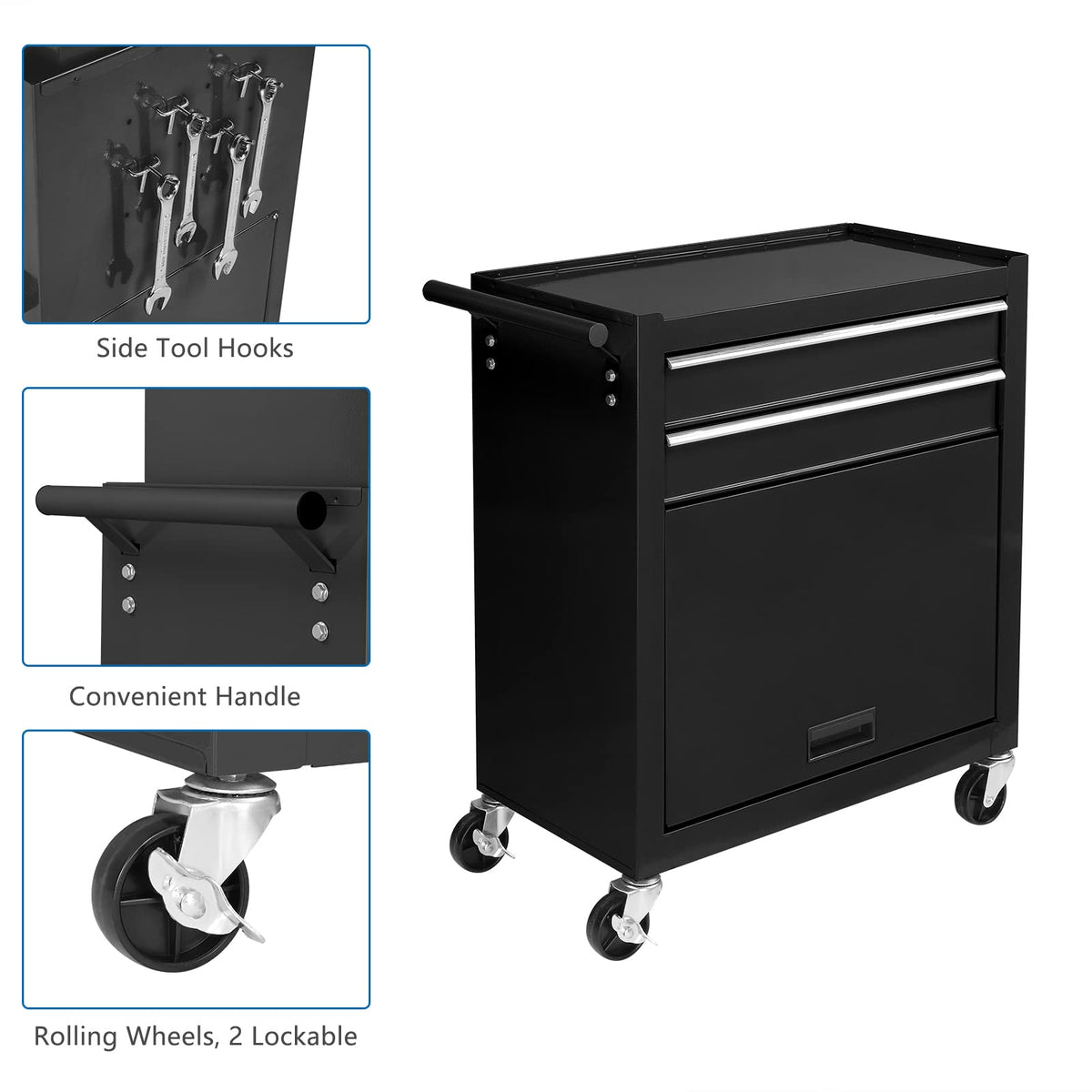 8-Drawer Rolling Tool Chest w/Lock, Tool StoraCabinet w/Wheels, Detachable Top, Drawers & Drawer Liners, Tool Organizer Box for Garage, Warehouse & Repair Shop