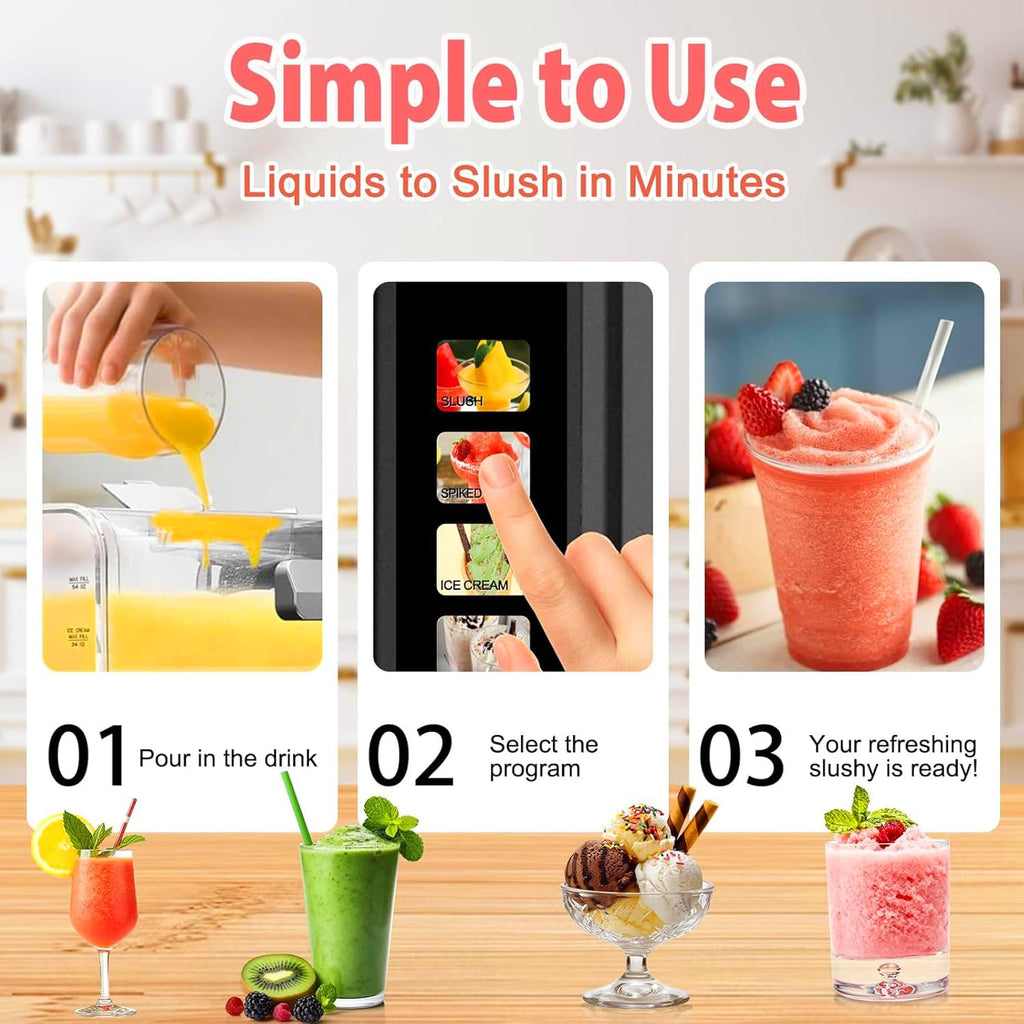 Slushie Machine for Home - 88oz Frozen Drink Maker Slushy Maker & Soft Ice Cream Maker, 6 Preset Programs| Slushie, Cocktails, Frappés, Ice Cream, Smoothies, Milkshakes (Screen Version）