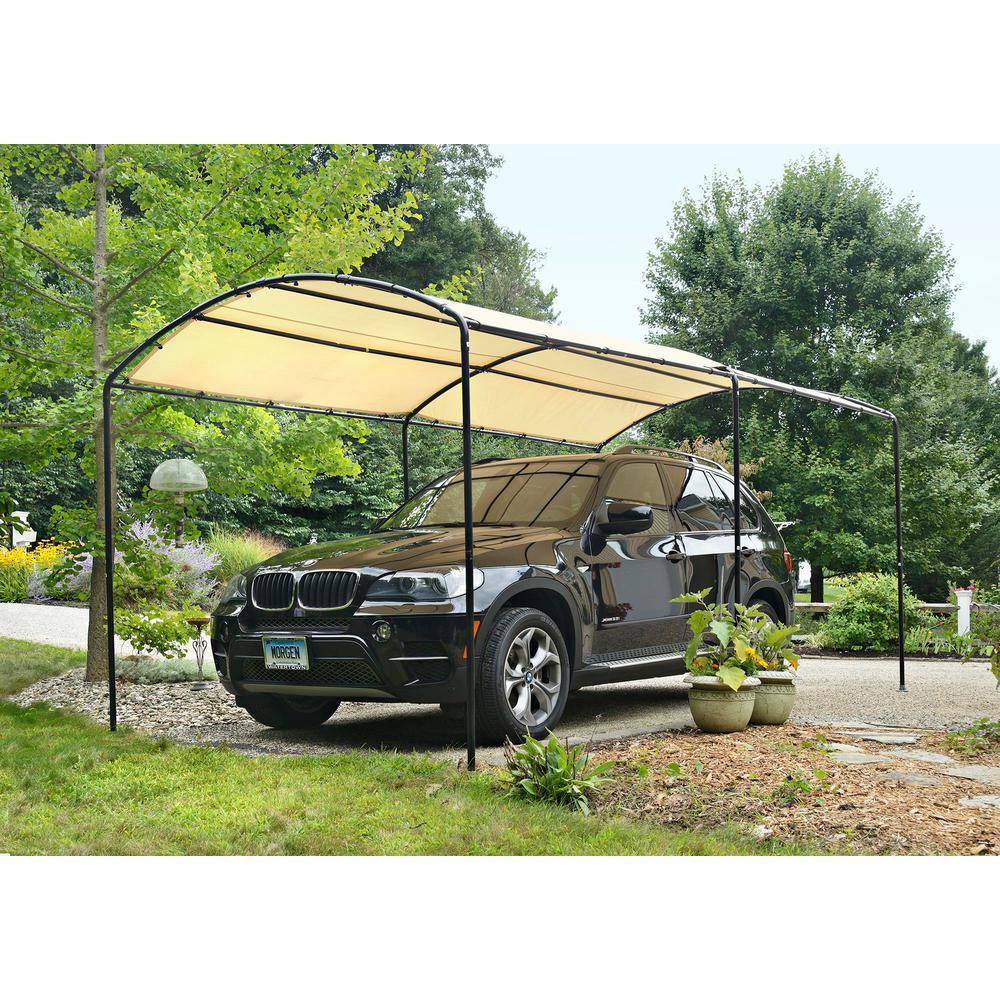 9 ft. W x 16 ft. D Monarc Stylish Arch Canopy with 1-2/8 in. Black Steel Frame and Waterproof Sandstone Cover