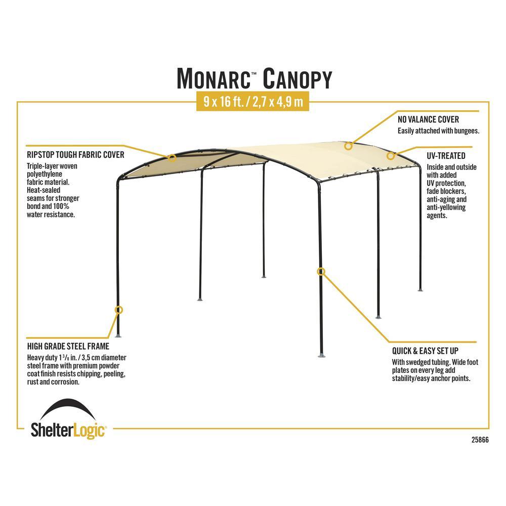9 ft. W x 16 ft. D Monarc Stylish Arch Canopy with 1-2/8 in. Black Steel Frame and Waterproof Sandstone Cover