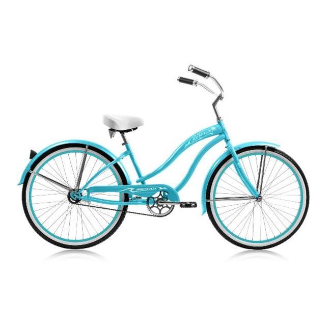 Micargi ROVER GX 26" Beach Cruiser Coaster Brake Single Speed  Steel Spokes One Piece Crank Alloy Pink Rims White Wall Tire 36H With Fenders Color: Black/Baby blue Rim