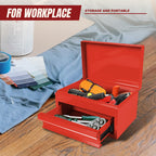 APBT701RB 10" Mini Portable Steel Tool Box with drawer,Small Metal Tool Chest for Home,Garaor Workbench,Red