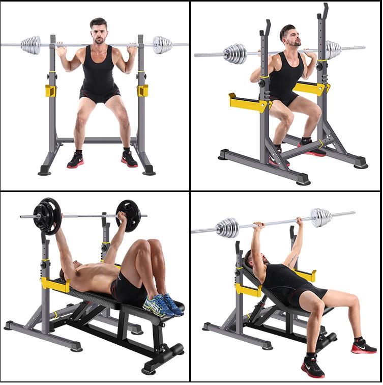Multi-Function Barbell Rack Adjustable Squat Weight Bench Press Gym Family Fitness