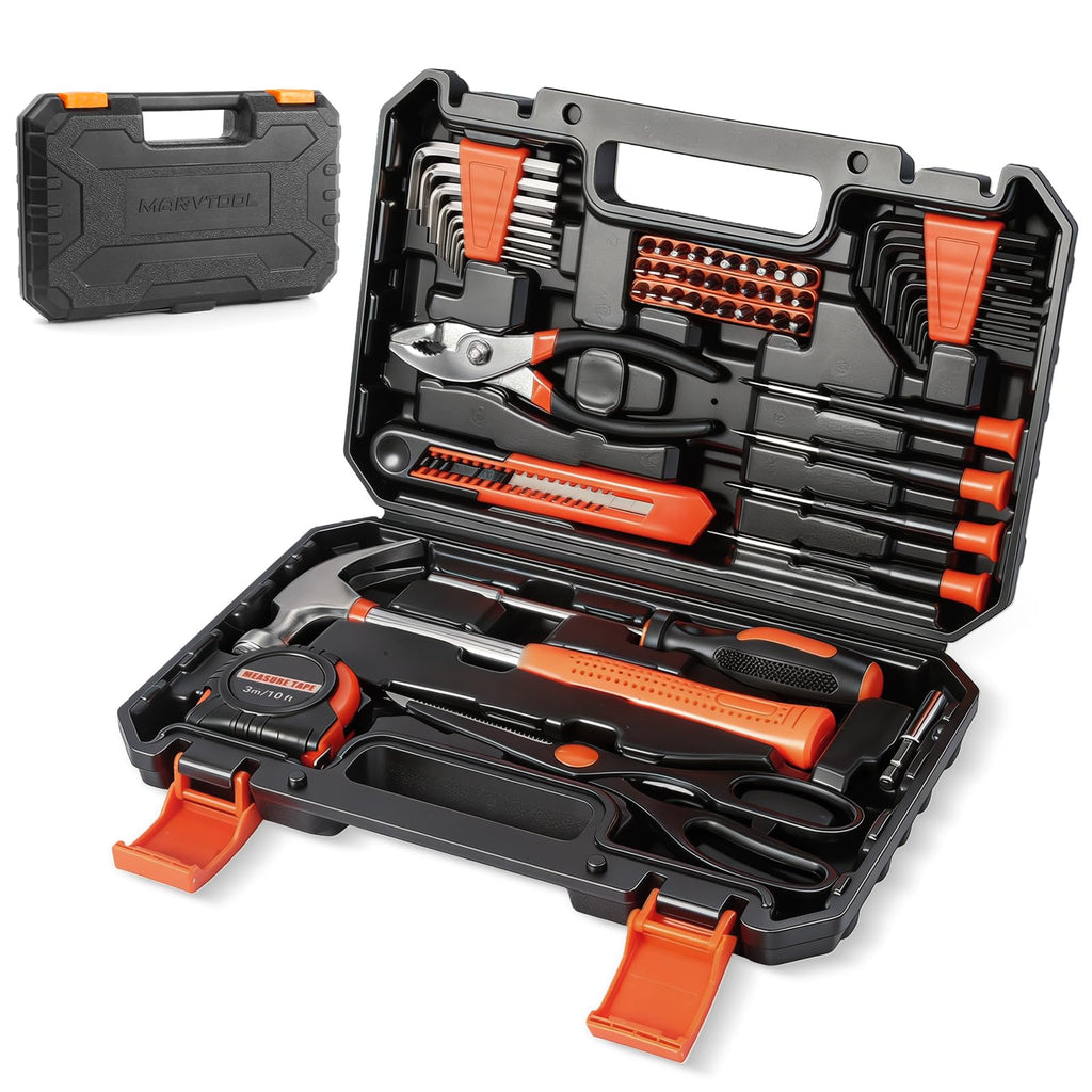 57 Piece Basic Tool Set, Home Repair Hand Tool Kit, General Household Tool Box, Portable Toolbox with StoraCase for Homeowner, DIY, Handyman, Women, Men