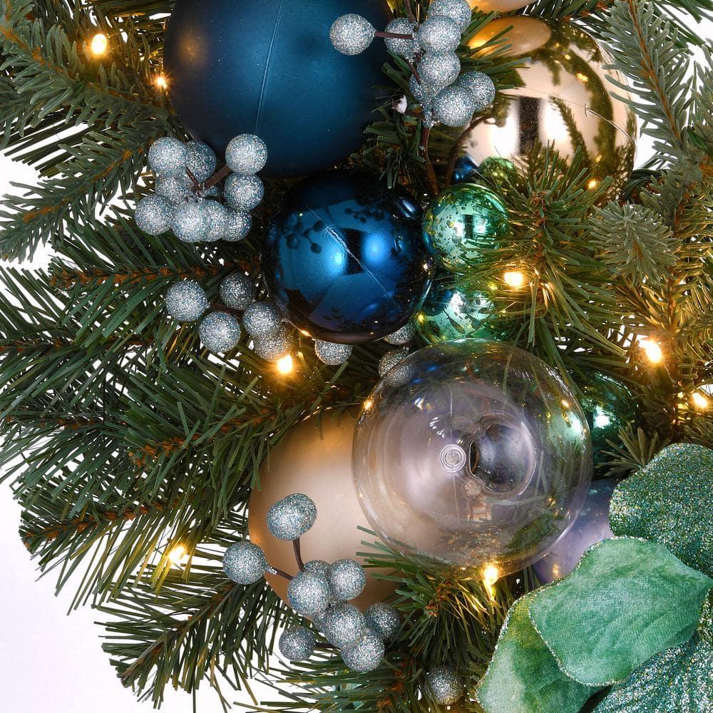 30 in. Decorated Arctic Artificial Christmas Wreath with LED Lights