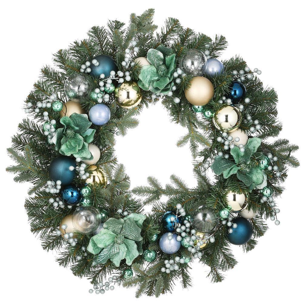 30 in. Decorated Arctic Artificial Christmas Wreath with LED Lights