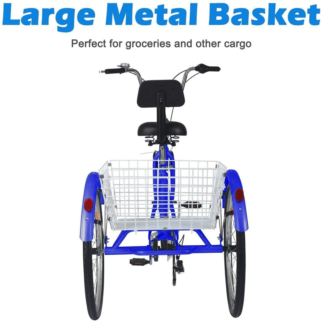 Adult Tricycles 7 Speed Adult Trikes, 20/24/26 Inch 3 Wheel Bikes, Three-Wheeled Bicycles Cruise Trike with LarBasket for Women Men Shopping Exercise Recreation