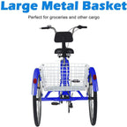 Adult Tricycles 7 Speed Adult Trikes, 20/24/26 Inch 3 Wheel Bikes, Three-Wheeled Bicycles Cruise Trike with LarBasket for Women Men Shopping Exercise Recreation