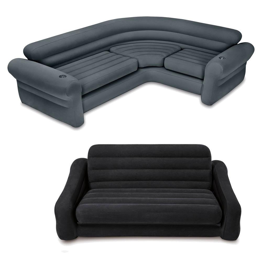 Inflatable Corner Couch Sectional + Queen Size Pull-Out Futon Sofa Bed