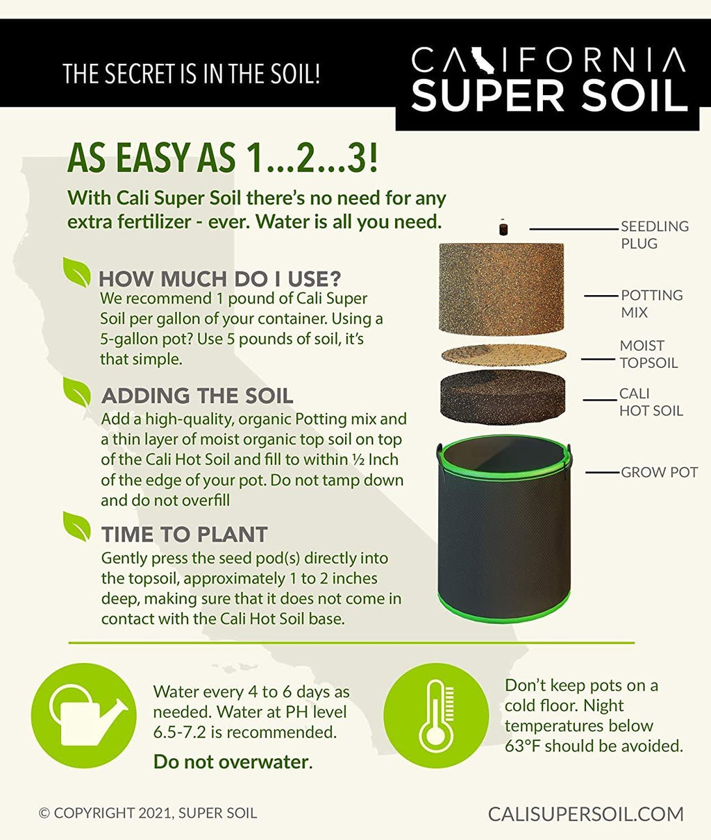 california hot soil premium 100% organic super soil kit, 18+ nutrient blend - living soil technology - potting and garden soil for indoor grow kit - includes (7x) 6 lbs bag of calihotsoil