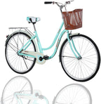 26 Inch Complete Cruiser Bicycles, Single Speed Beach Bike for Women - Classic Retro Bicycle with Front Basket &amp; Rear Racks, Comfortable Road Bikes for Leisure Picnics &amp; Shopping [U.S. Delivery]