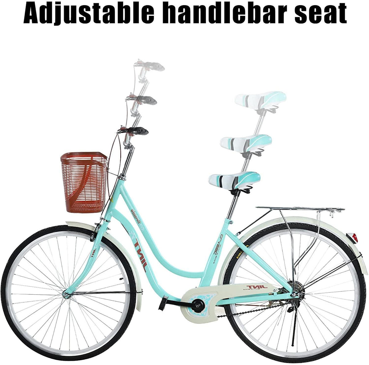 26 Inch Complete Cruiser Bicycles, Single Speed Beach Bike for Women - Classic Retro Bicycle with Front Basket &amp; Rear Racks, Comfortable Road Bikes for Leisure Picnics &amp; Shopping [U.S. Delivery]