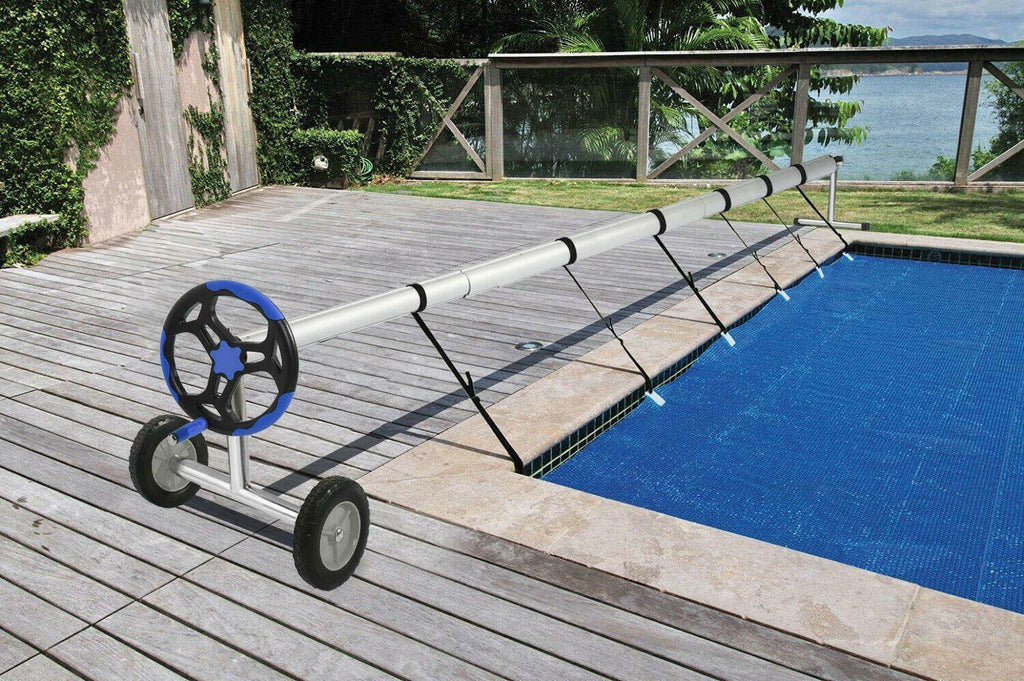 18' ft swimming pool cover reel stainless steel inground solar cover blue