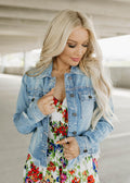 blue fitted denim jacket