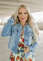 blue fitted denim jacket