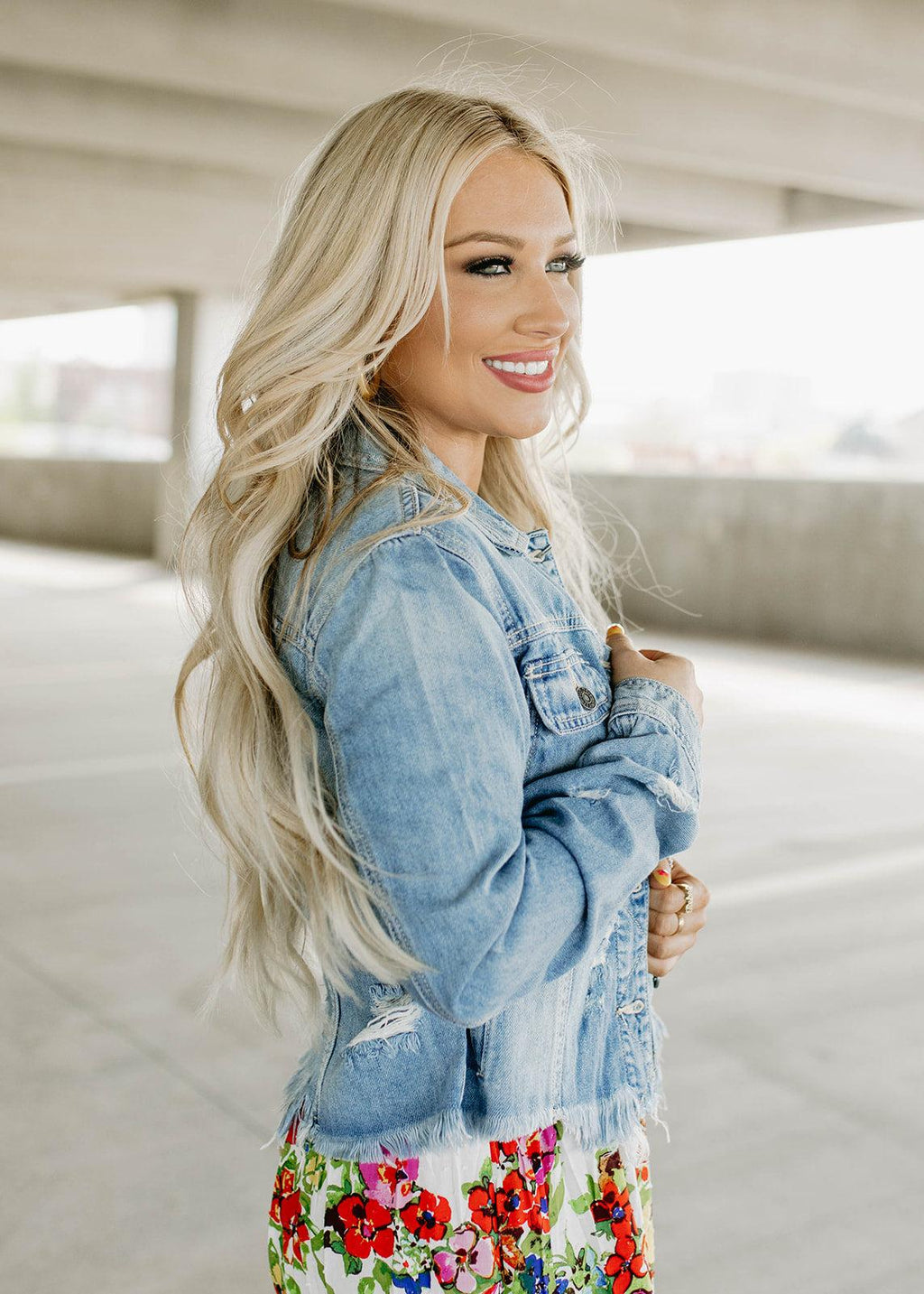 blue fitted denim jacket