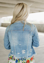 blue fitted denim jacket
