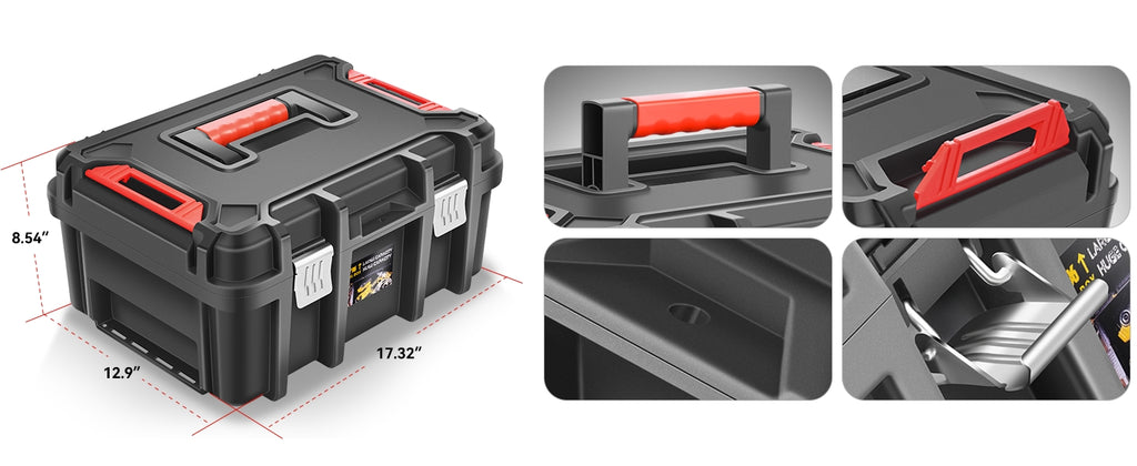 2Pcs Universal Lockable Organizer StoraTool Boxes with Removable Tray For GaraWorkshop and Household, High Capacity, Black/Red