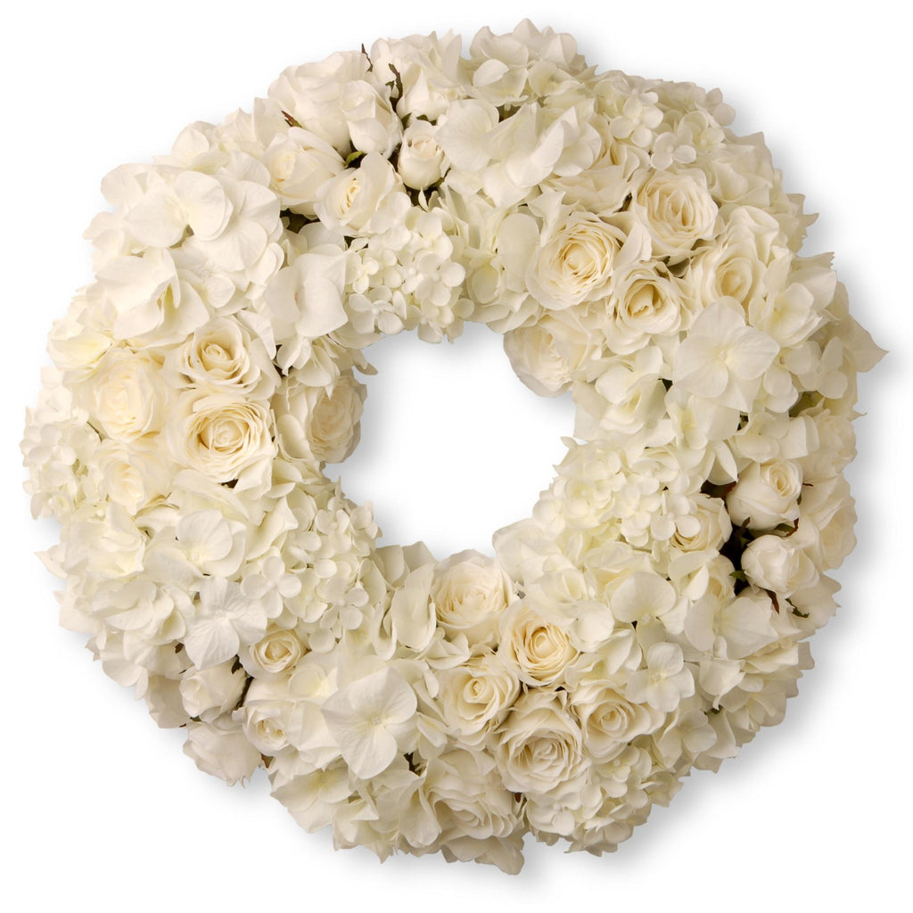 18" White Roses &amp; Hydrangeas Wreath