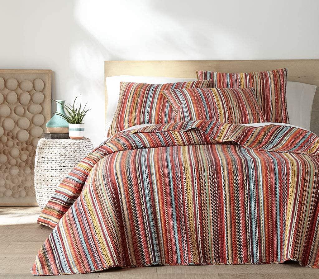 Levtex Home - Uluru Quilt Set - Twin Quilt + Two Standard Pillow Shams - Boho Stripe - OranTeal Red Green Yellow Black White - Quilt (68x86in.) and Pillow Sham (26x20in.) - Cotton