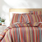 Levtex Home - Uluru Quilt Set - Twin Quilt + Two Standard Pillow Shams - Boho Stripe - OranTeal Red Green Yellow Black White - Quilt (68x86in.) and Pillow Sham (26x20in.) - Cotton