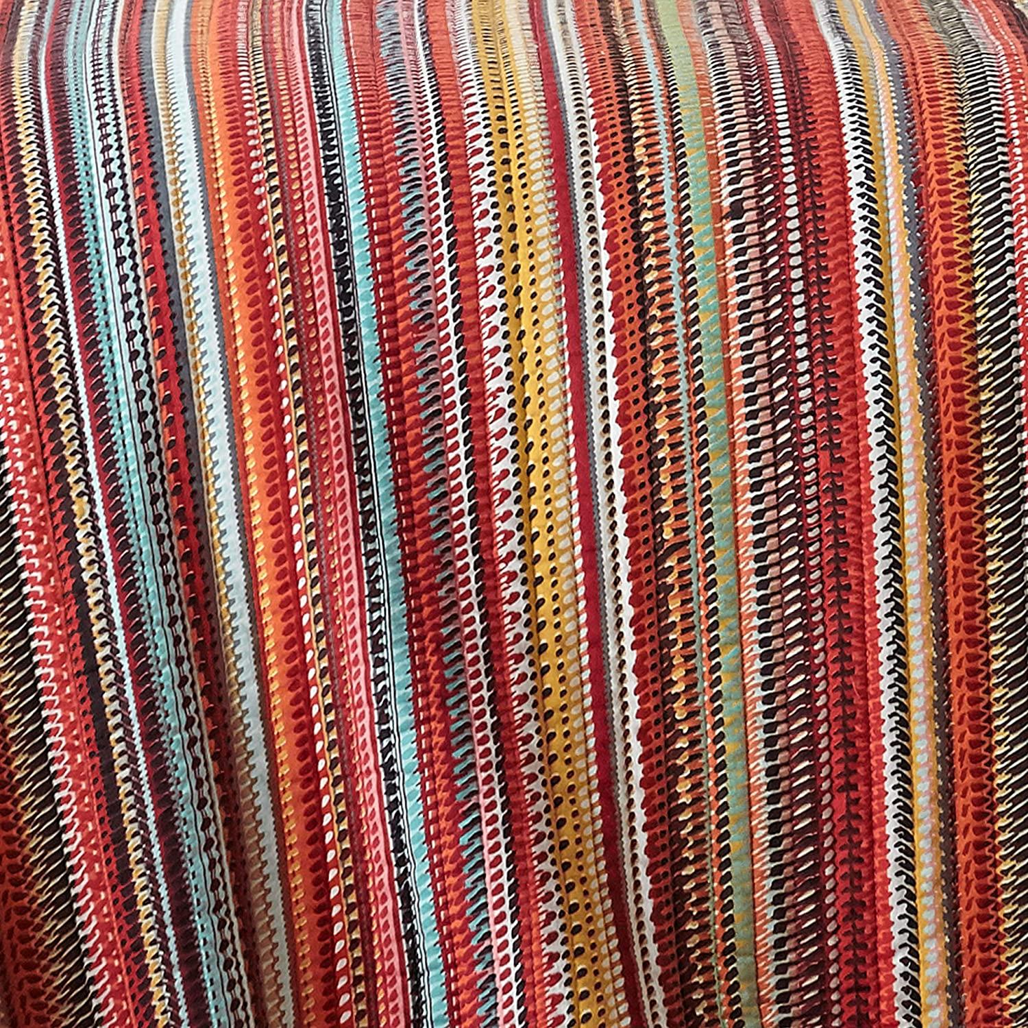 Levtex Home - Uluru Quilt Set - Twin Quilt + Two Standard Pillow Shams - Boho Stripe - OranTeal Red Green Yellow Black White - Quilt (68x86in.) and Pillow Sham (26x20in.) - Cotton