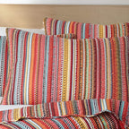 Levtex Home - Uluru Quilt Set - Twin Quilt + Two Standard Pillow Shams - Boho Stripe - OranTeal Red Green Yellow Black White - Quilt (68x86in.) and Pillow Sham (26x20in.) - Cotton