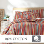 Levtex Home - Uluru Quilt Set - Twin Quilt + Two Standard Pillow Shams - Boho Stripe - OranTeal Red Green Yellow Black White - Quilt (68x86in.) and Pillow Sham (26x20in.) - Cotton