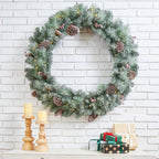 42 in. D Oversized Pre-Lit Glittered Pine Cone Artificial Christmas Wreath with 70 Warm White Lights