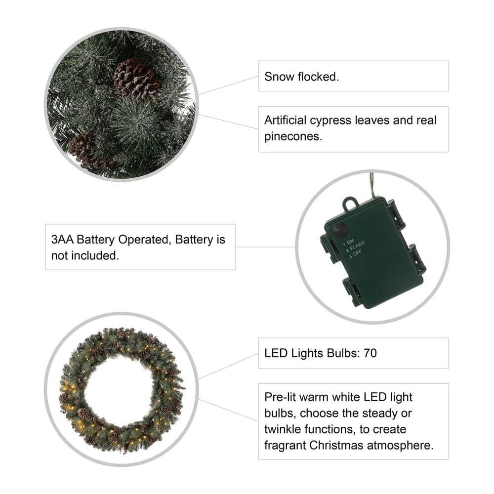 42 in. D Oversized Pre-Lit Glittered Pine Cone Artificial Christmas Wreath with 70 Warm White Lights