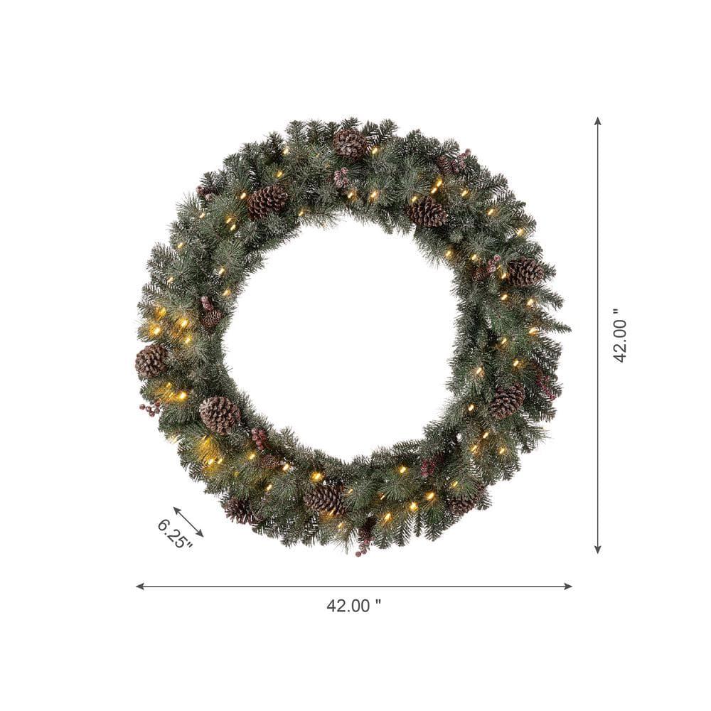 42 in. D Oversized Pre-Lit Glittered Pine Cone Artificial Christmas Wreath with 70 Warm White Lights
