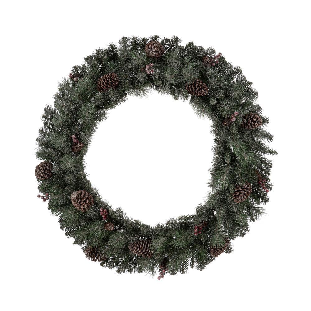42 in. D Oversized Pre-Lit Glittered Pine Cone Artificial Christmas Wreath with 70 Warm White Lights