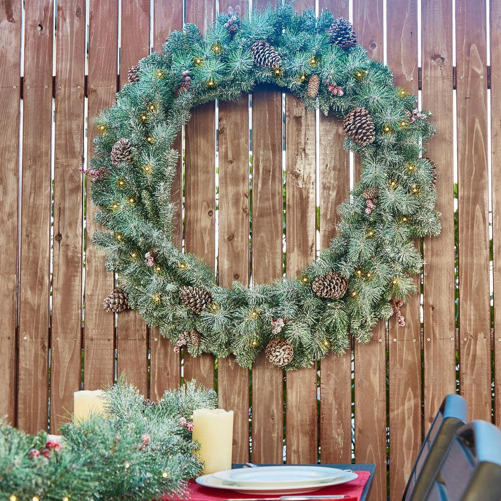 42 in. D Oversized Pre-Lit Glittered Pine Cone Artificial Christmas Wreath with 70 Warm White Lights