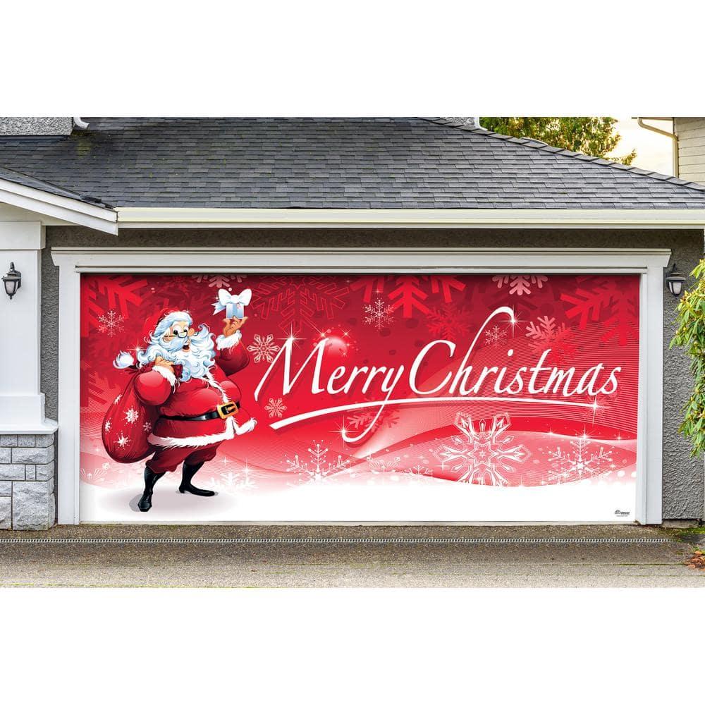 7 ft. x 16 ft. Santa's Merry Christmas Garage Door Decor Mural for Double Car Garage