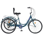 Lilypelle Adult Tricycles 7 Speed 16/20/24/26 Inch Three Wheel Bike Cruiser Cargo Trike with Low-Step Through Frame/LarBasket/Backrest Saddle for Men, Women
